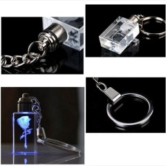 K9 Custom LED led flashlight crystal key chain/3D Laser Inside Rose Flower Key Chain Crystal For Wedding Present