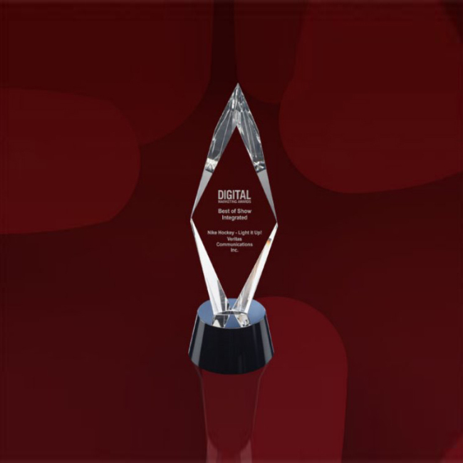 Engravable Blank Glass Crystal Diamond Shape Award Trophy With Customized Logo