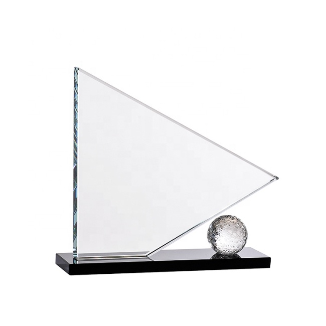 High Quality Triangle Shape K9 Crystal Golf Award For Personalized Engraving