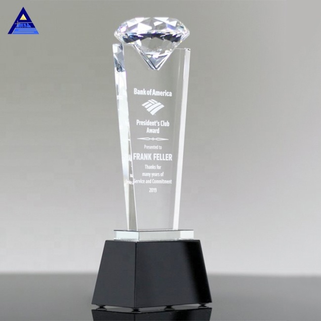 High Quality Crystal Diamond Shape Custom Theme Crystal Trophy For Sale