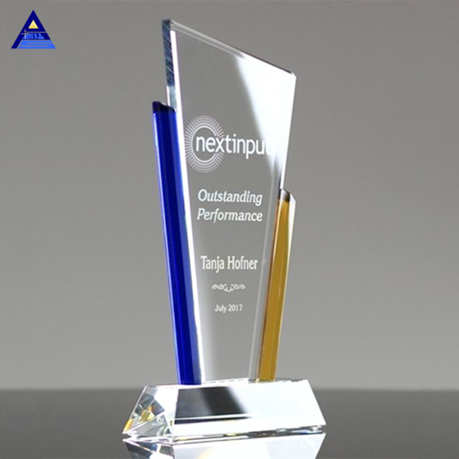 Beautiful Corporate Award Crystal Plaques Assorted Yellow Glass Color Trophies
