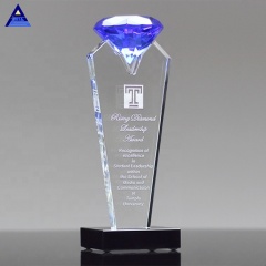 Trophée de diamant en cristal bleu de classiques en verre de sublimation pour des cadeaux de souvenir