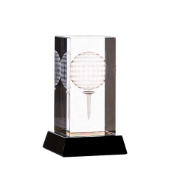 Trophée de récompense en cristal de gloire de bloc de verre de gravure au laser 3D avec la balle de golf
