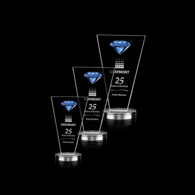 Wholesale Hot Selling Custom Fashion Blue Diamond Stereo Blue Crystal Trophy Award