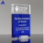Blue Rectangle Crystal Glass Simplex Block Award Trophy with 3D Lasered Customized Logo
