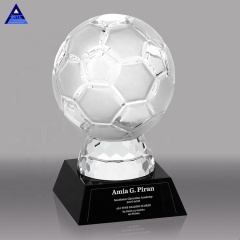 Customized Logo 3D Laser Engraving Optical  Engraving Crystal Glass Soccer Trophy