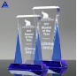 Wholesale Custom Top Vision Engraving Plaque Trophy Crystal With Blue Base