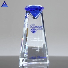 Cadeaux d'affaires bon marché en gros Essence Blue Diamond Shape Crystal Awards