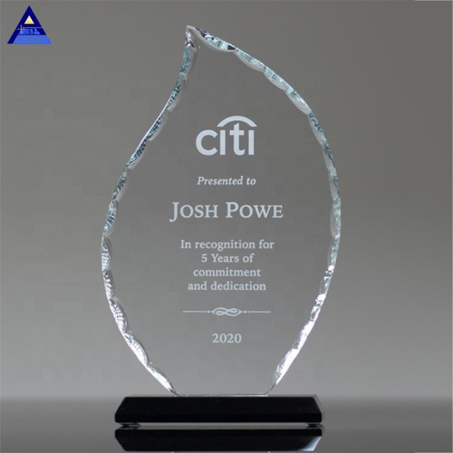Pujiang Custom Flame Shaped Blank Glass Crystal Awards Plaque For Corporate Gifts