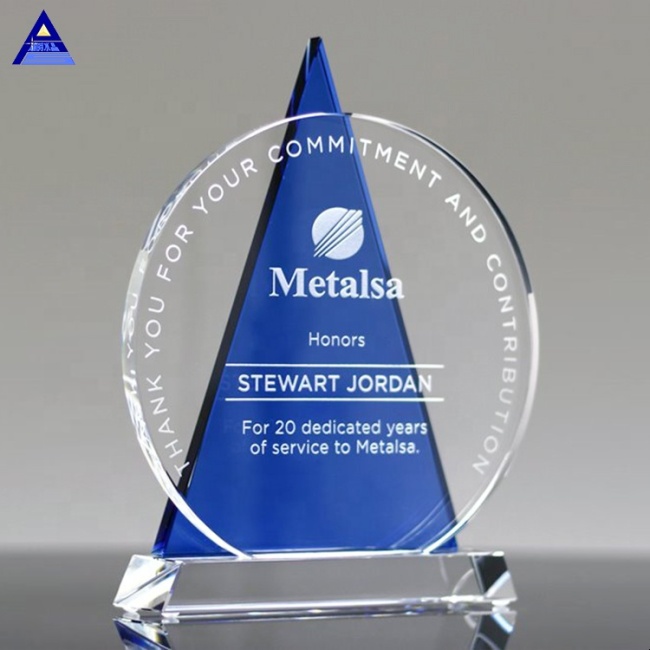 K9 Shields Round Engraved Crystal Icon Award Plaque Blue Glass Crystal Award Trophy For Souvenir Gifts