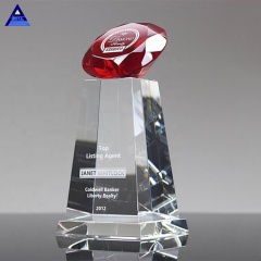 Diamant en verre de cristal rouge décoratif de forme d'octogone de vente directe d'usine pour le presse-papiers