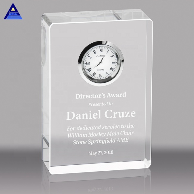 Square Shaped Blank Crystal Awards Clock for Customized Office Desk Gifts