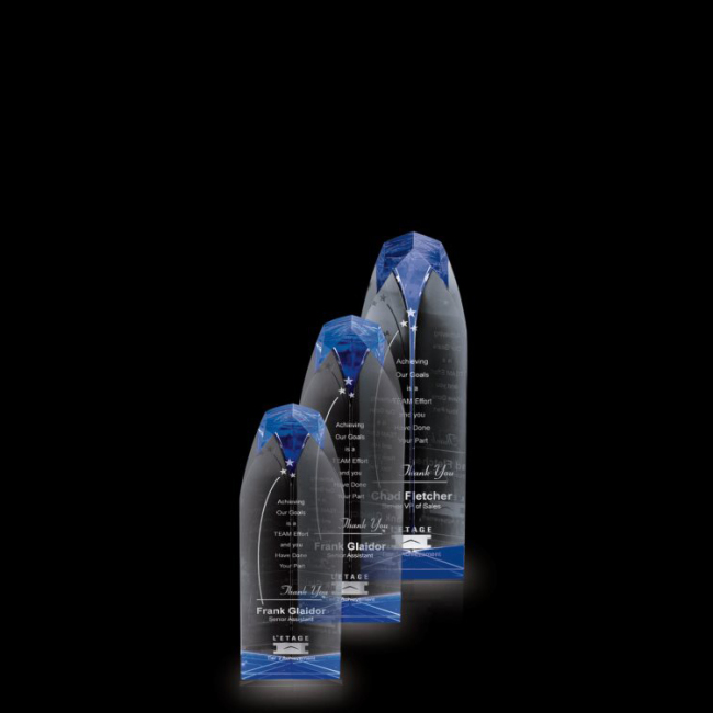 Low Cost High Quality Blue Side Blank Plaque Crystal Wide Obelisk Winner Awards For Gift