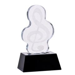Trophée de prix de cristal musical de notes heureuses de vente chaude pour le trophée de souvenir de musique