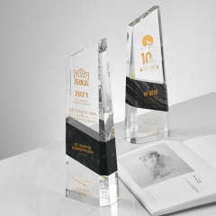 Customized Engraved Logo Black And Clear Crystal Plaque Block Shield Crown Obelisk Crystal Trophy Award